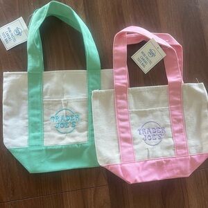 NWT Easter Spring Trader Joe's Canvas mini Tote Bags - Green and Pink